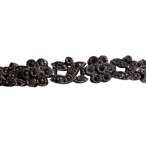 Vintage Sterling Silver Floral Marcasite 7” Bracelet - Picture 7 of 10